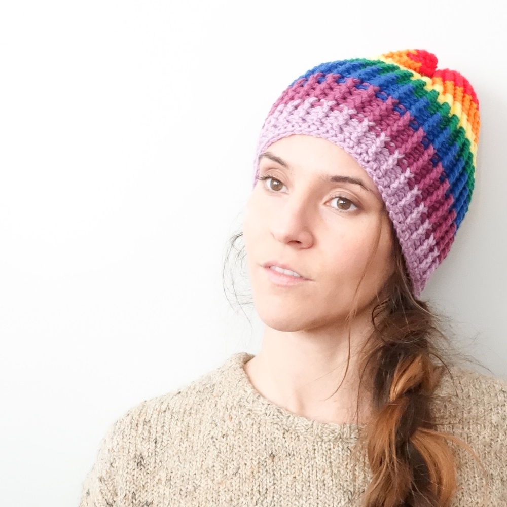 Rainbow Crochet Beanie Chunky Knit